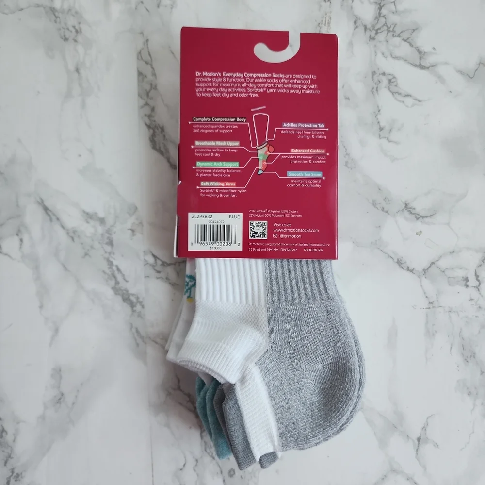 Dr. Motion Ankle Socks 6 Pairs Compression Socks Size Socks 9–11 Shoe 4-10